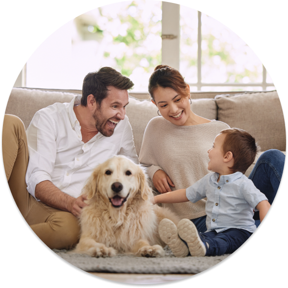 A family with their dog that recently moved into a rental